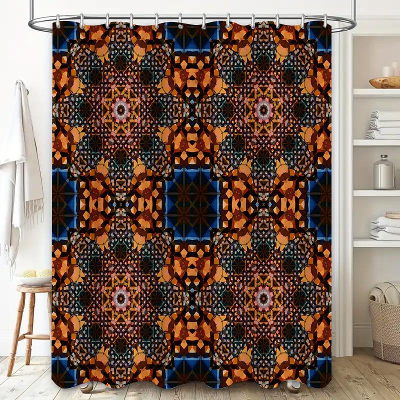 Modern Geometric Shower Curtain Vivid Colors, Decorative Privacy Bath Mat 3D Printing Waterproof Fabric Bathroom Accessories Dec