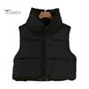 Thick Padded Waistcoat Winter Women Vest Coat Stand Collar Neck Protection Thickened Zipper Closure Jacket Cardigan Sleeveless Solid Color Drawstring