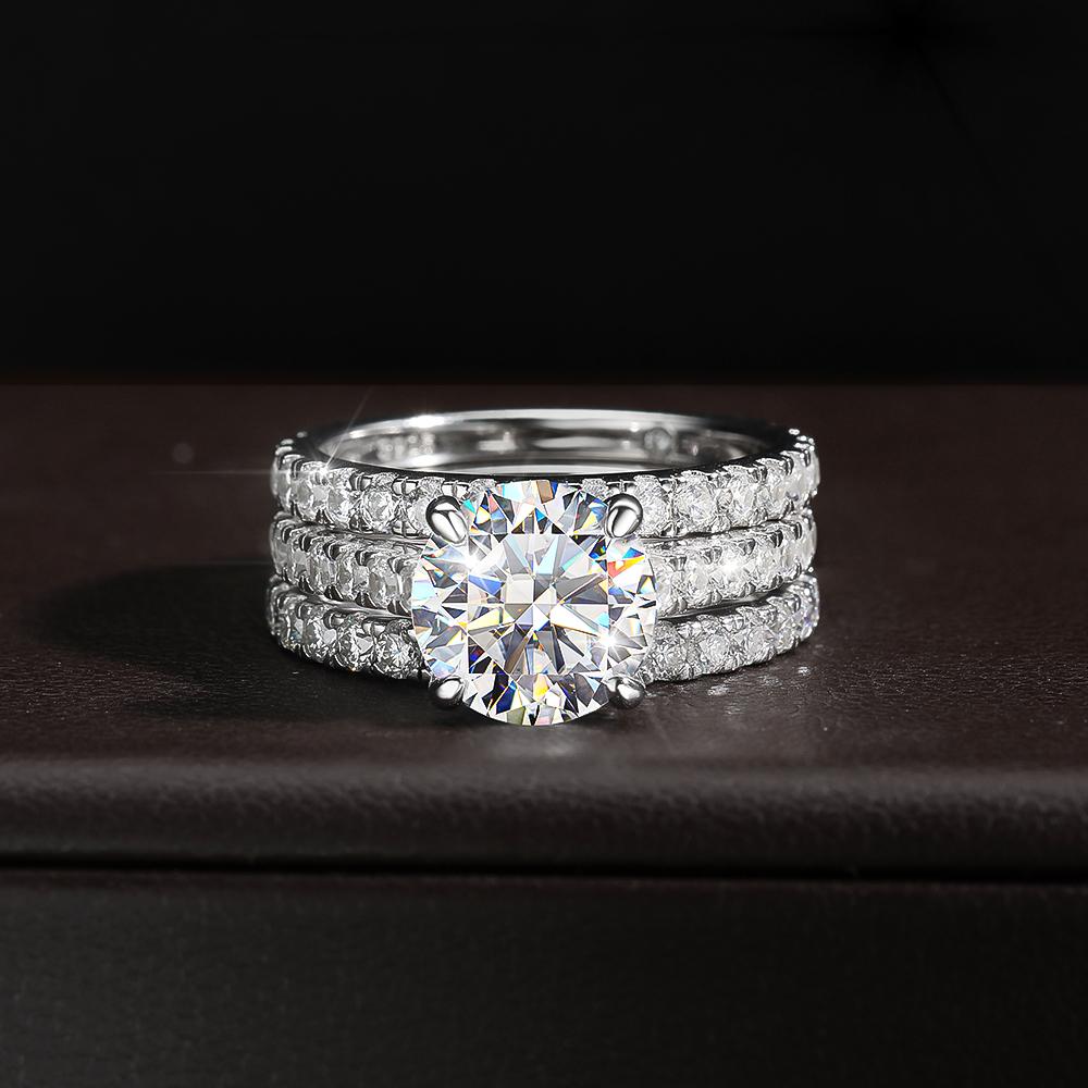 KNOBSPIN D VVS1 Moissanite Rings for Women Sparkling Diamond Bridal Sets with GRA Sliver Plated 18k Eternity Band