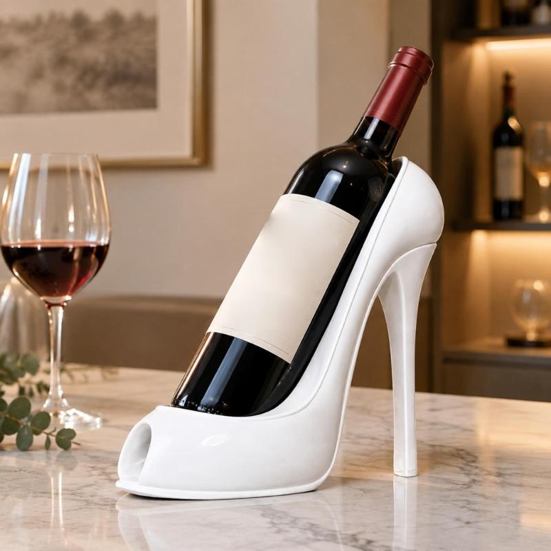 High Heel Wine Bottle Stand, Decorative Open-Front Display Accent for a Dining Table, Sideboard, or Wine Cabinet