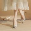 7521-8 [sheepskin] High-heeled Wedding Shoes Women's Thin Heels 2025 New Pointed Sandals Sequined Pearl Single Shoes