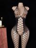 Erotic Sexy Crotchless Black Teddy Lingerie Bodystocking Fishnet Hollow Mesh Bodysuit Seductive Deep V Halter Exotic Nightwear