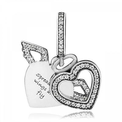 PAndora 798485c01 Pingente Coração   Asa de Anjo E Pingente Prata