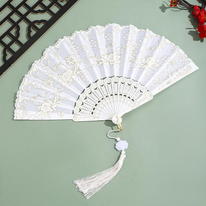 Vintage Folding Fan Chinese Style Dance Performance Hand Fans Gold Powder Plastic Fan Art Craft Gift Home Decor