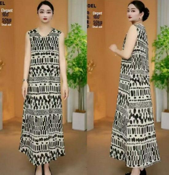 

Plus Size Elegant Summer Vest Dress - Loose, Slimming Cold Tone Skirt for Women 3XL