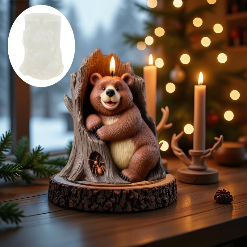 Ameisen pflückender Bär Kerze Silikonform im Baumstumpf Harzform Süßes Lächeln Baumhöhle Bär Gipsform Lächelbär Bastelformen