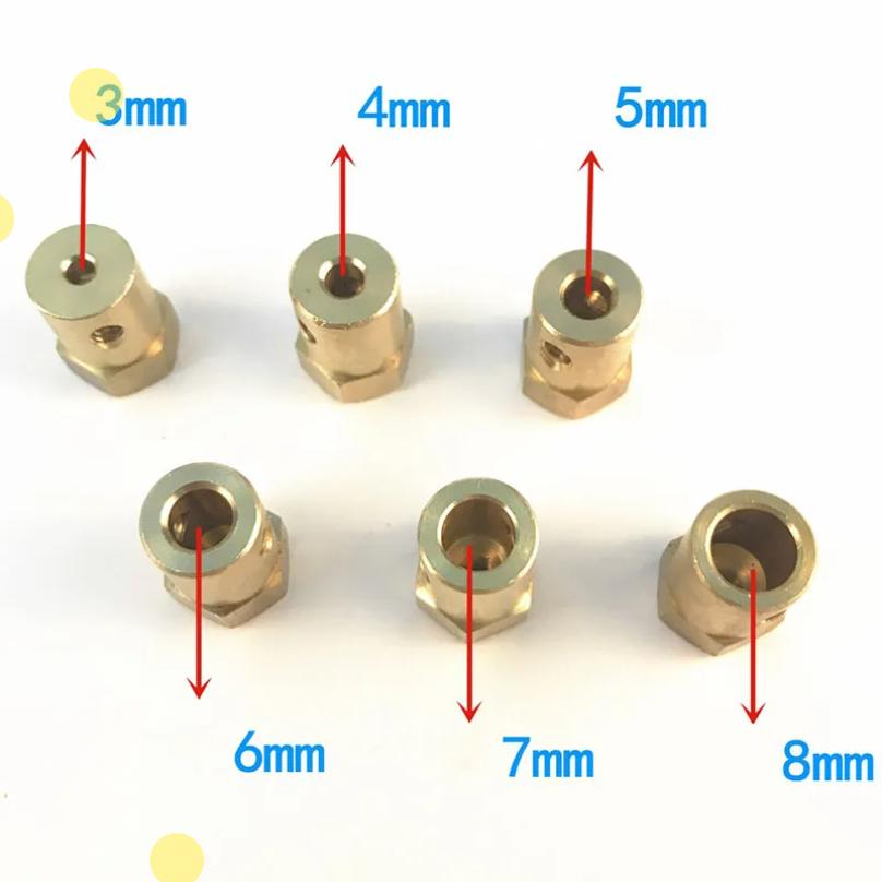 4PCS 3/4/5/6/7/8mm Hexagonal Brass Shaft Coupling Motor Transmission Connector With Screws Wrench Model Car Wheels Tires Shaft