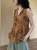 Korean Retro Brown Smudged Polka Dot Waist Sleeveless Top Suspender Vest Women's Summer High-end Short Top