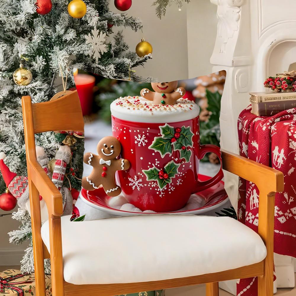 Creative Christmas Decorations For Cafes Coffee Pillow Case Silky Short Plush With Invisible Zipper Dustproof Sofa Cushion Cover