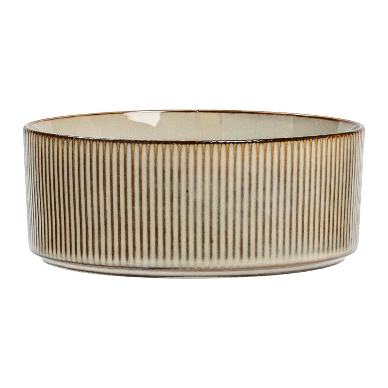 Kiln Change Straight Bowl Japanese Vertical Pattern Ceramic Bowl Household Tableware Round Bowl Noodle Bowl Vegetable Bowl Fruit Salad Bowl