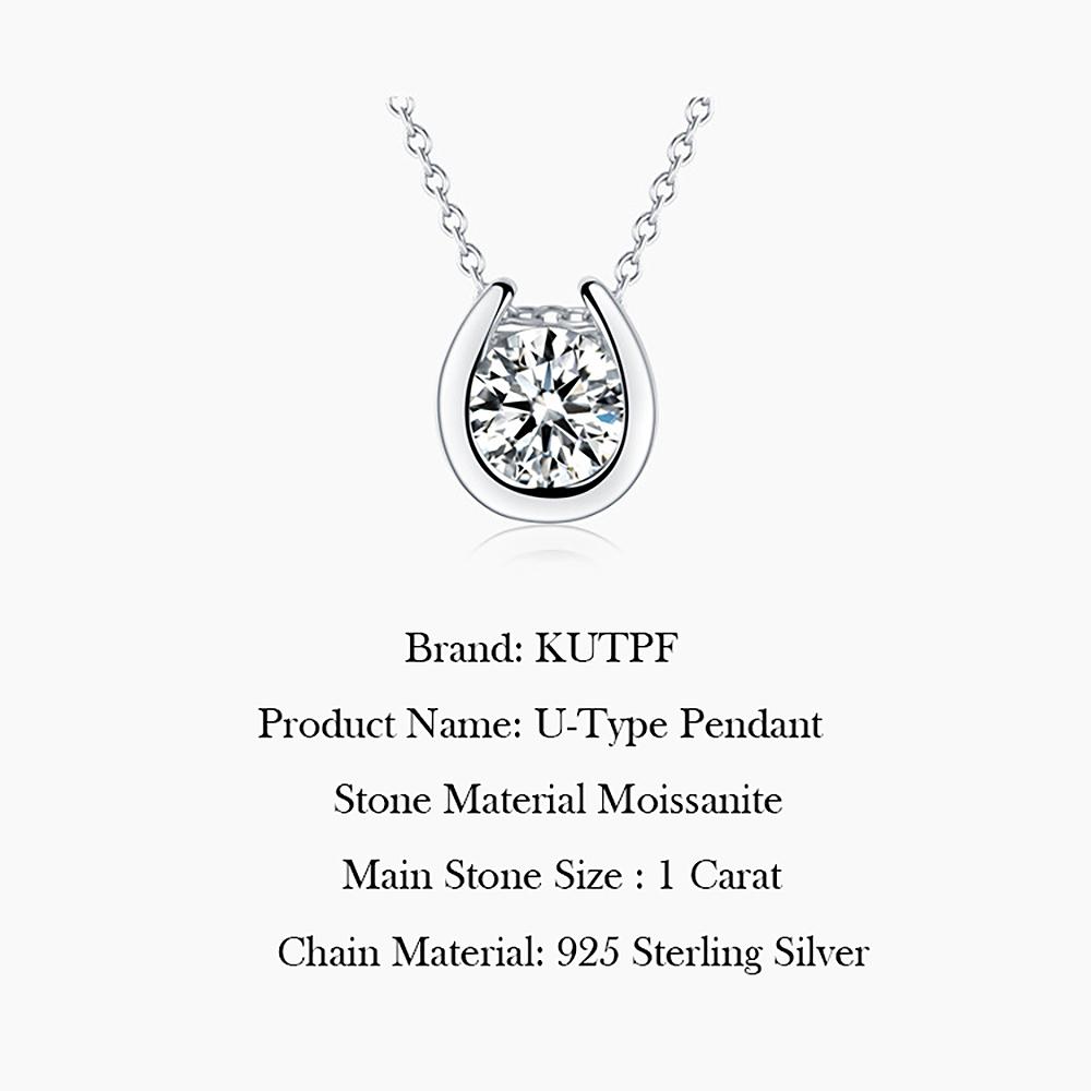 U-type Horseshoe Pendant Moissanite Necklace Certified 1CT D-Color VVS1 Lab Diamond 925 Silver Chain For Women Jewelry
