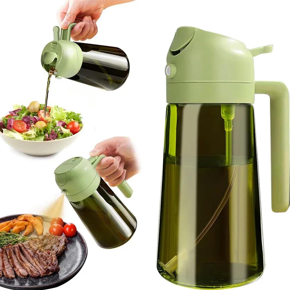 2 in 1 470ML/16oz Light-Blocking Dark Oil Sprayer for Cooking Olive Oil Dispenser Bottle for Kitchen Dark Green Glass Oil Bottle