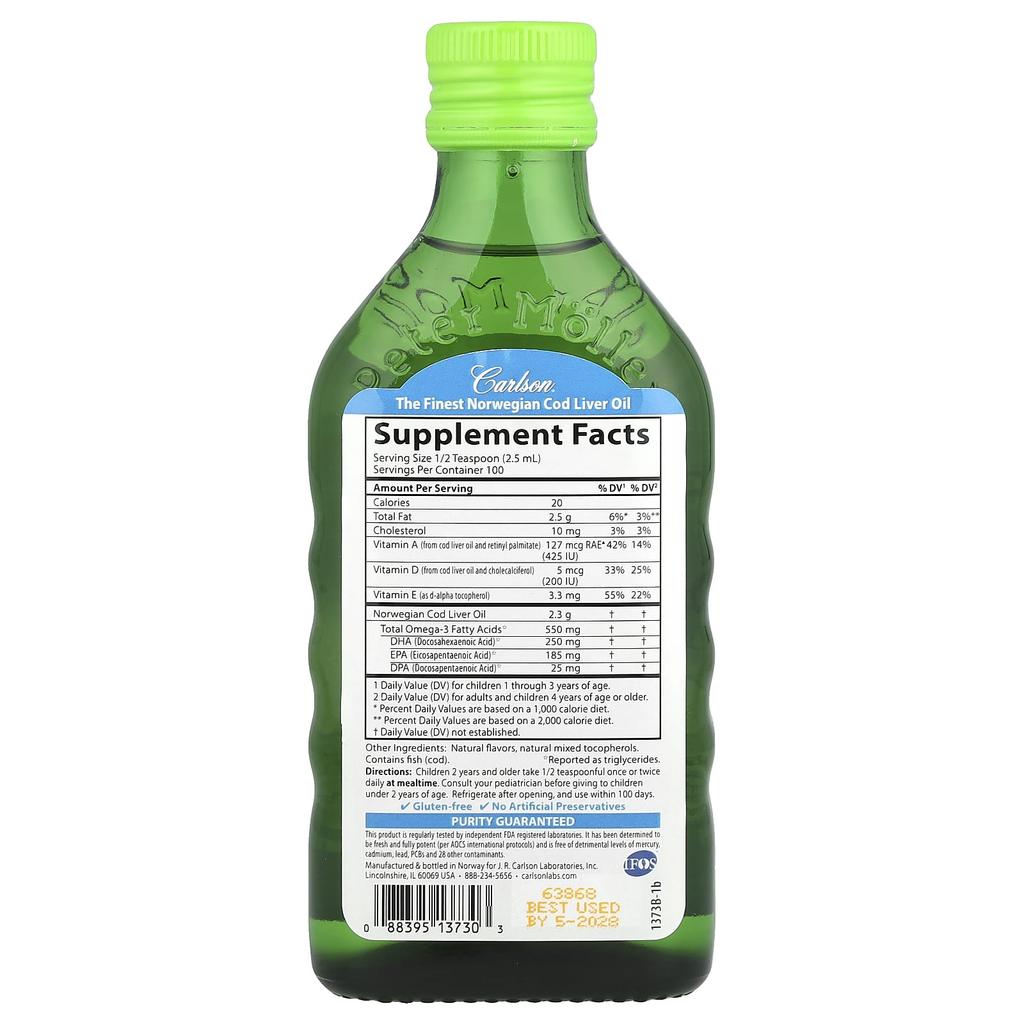 Children's, Norwegian Cod Liver Oil, Natural Green Apple Flavor, 250 Ml (8.4 Fl Oz)