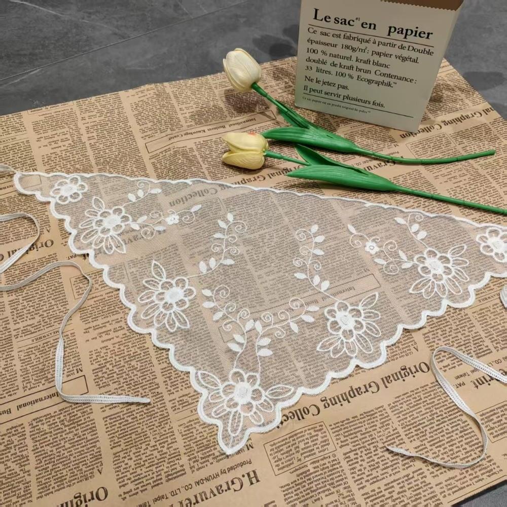Embroidered Lace Triangle Headscarf Hollow-out Pastoral Style Hair Scarf Wraps Woven Floral White Lace Skirt Hair Accessories