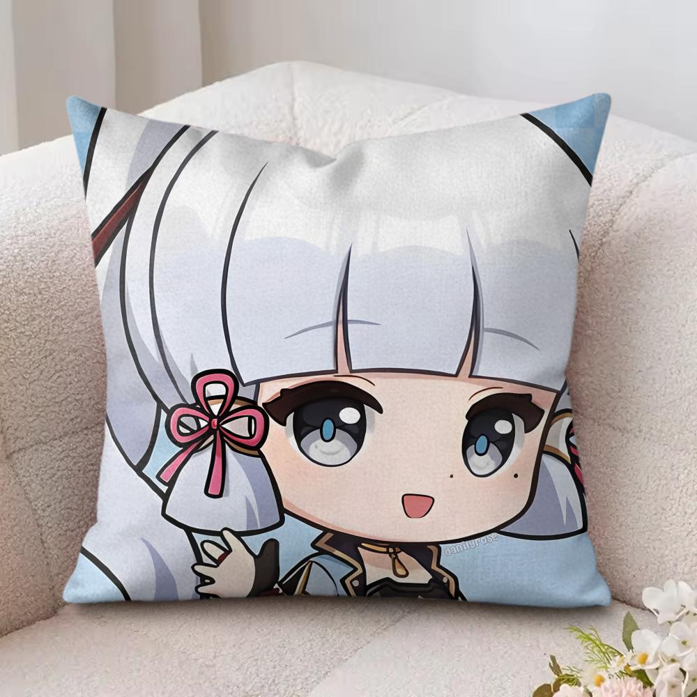 Kamizato Cute Genshin Impact Cushion Cover Silky Short Plush Invisible Zipper Dustproof Sofa Pillow Case For Home Decor