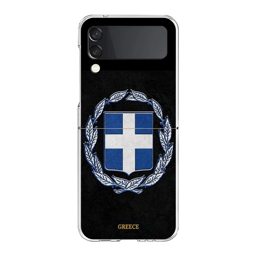 Phone Cover For Samsung Galaxy Z Flip 6 5 4 Case Transparent For Samsung Z Flip 3 Hard PC Foldable Shell Greece Greek Flag Bags