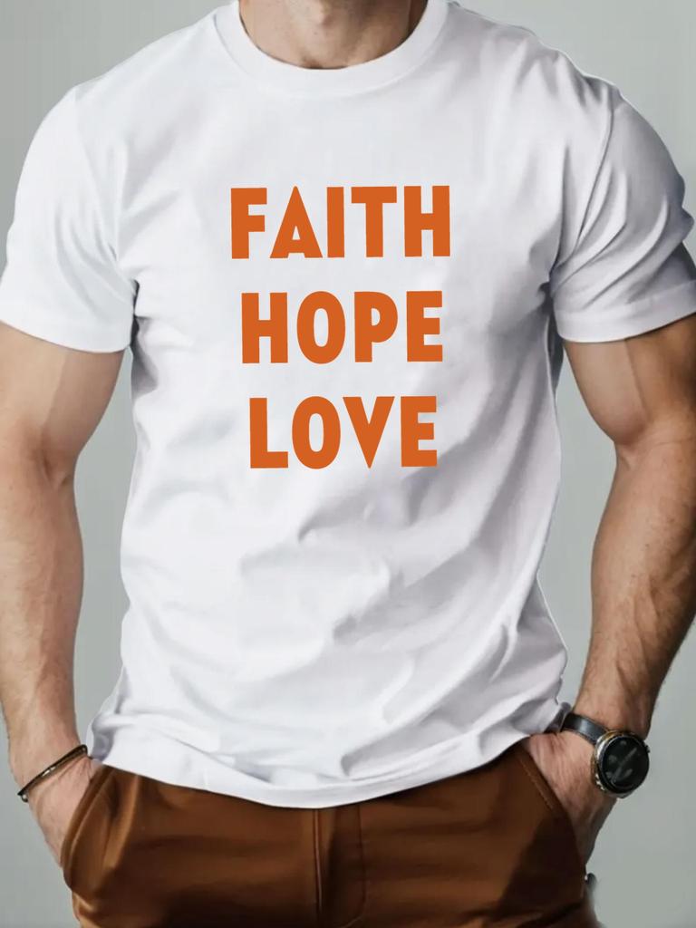 Mens cotton Tshirt FAITH HOPE LOVE summer round neck short sleeve graphic breathable fashion casual Tshirt