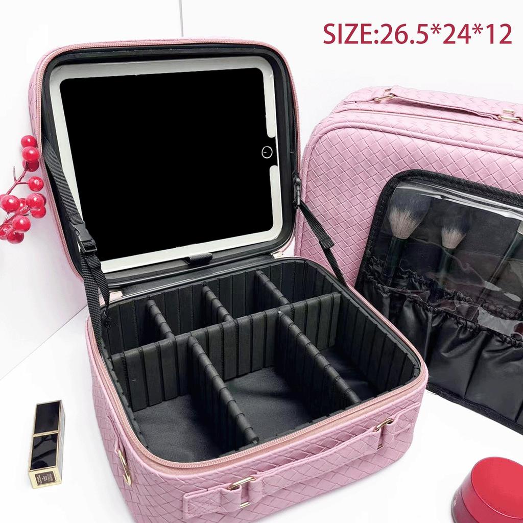 New 2025 LED Mirror Makeup Bag: Large-Capacity, Portable, Hanging Suitcase Storage for Women