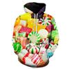 3D Printed Candy and Fruit Pattern Hoodie, Autumn and Winter Fleece-lined and Thickened Casual Plus Size Fun Sweatshirt, Men's Street Style Hooded Top