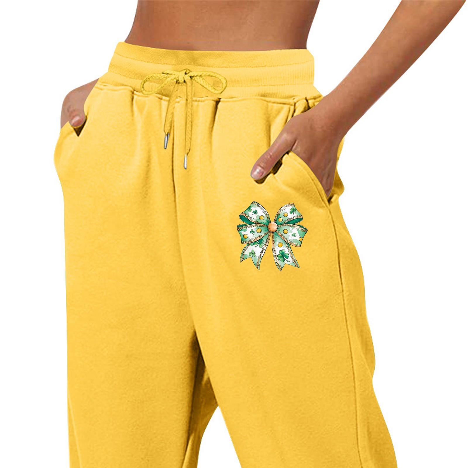 

Весенние и однотонные принтованные модные женские повседневные брюки с карманами и шнурком XL жёлтый