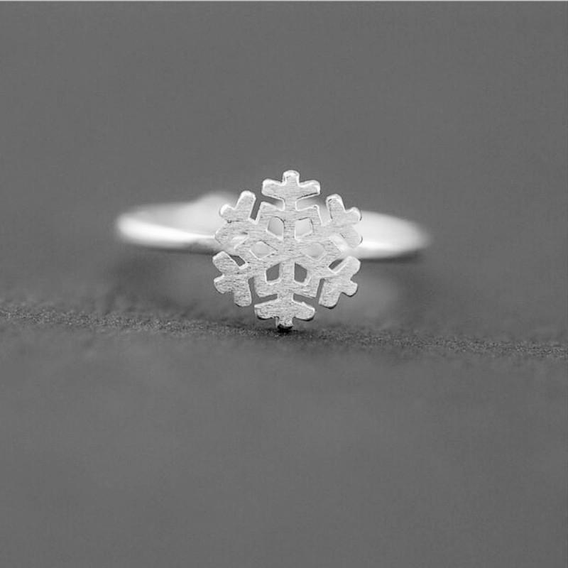 Adjustable Christmas Snowflake Open Ring - Cute Brushed Floral Knuckle Jewelry