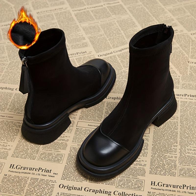 Korean Retro Style Boots For Women, Zipper Slim Boots, Fashionable And Plush Thick Soled Short Boots