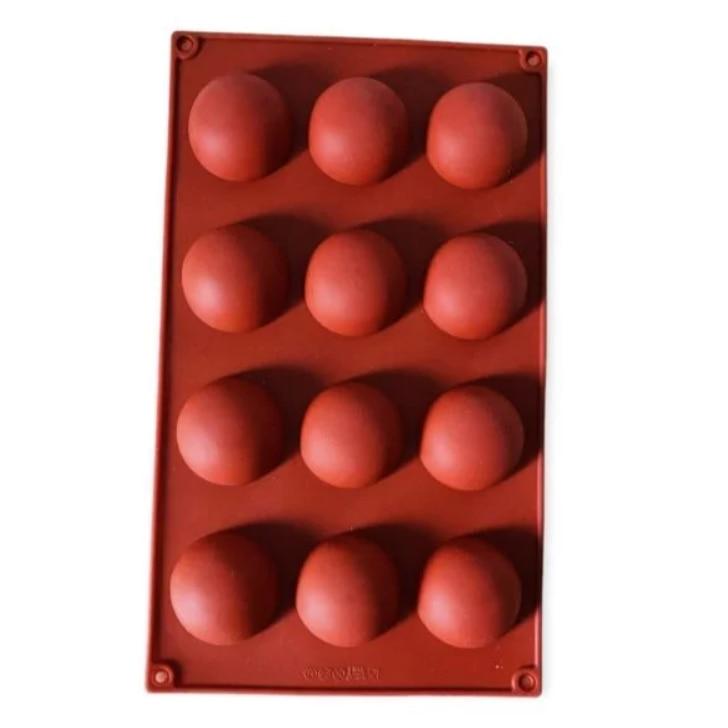 Silicone Mold for Chocolate, Candy, Cake 12 Half Spheres 28x17 cm Non-Stick Baking Mold Food Grade Silicone for Baking Tools TopBazar Brown