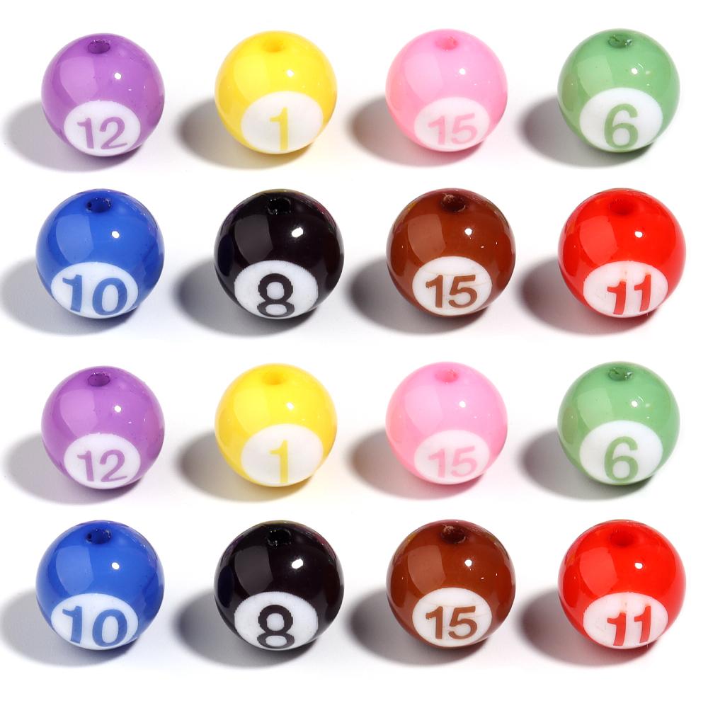 10/50Pcs Colorful Billiards Shape Round Beads Loose Spacer Acrylic Beads For DIY Bracelet Keychain Jewelry Making Accessories
