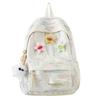 Autumn New Simple Lightweight Student Backpack Junior/high School Girl Schoolbag Cute Sweet Embroidery Striped Travel Book Bags with Cartoon Pendant