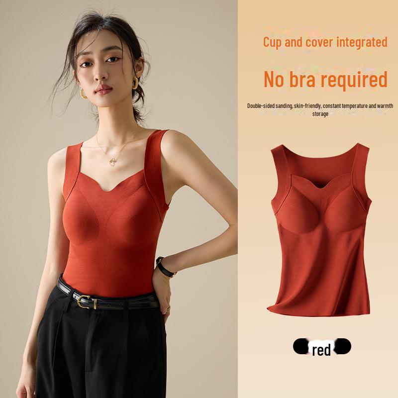 Women's V-Neck Heated Seamless Vest with Skin-Beautifying High-Elastic Warmth and Built-in Bra.