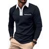 Mens Lapel Fashion Slim Pocket Zip Long Sleeve Men's T-Shirt POLO Shirt Tops
