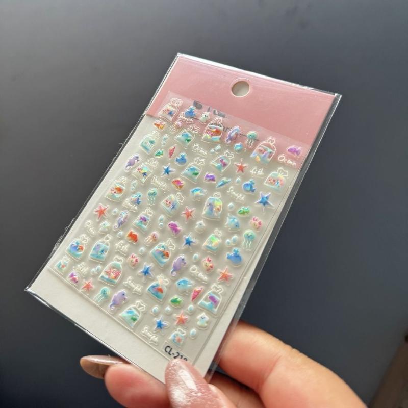 Laser Ocean Fish 3D Relief Stickers Waterproof Self-Adhesive DIY Stickers for Pen Cup Phone Case Decor