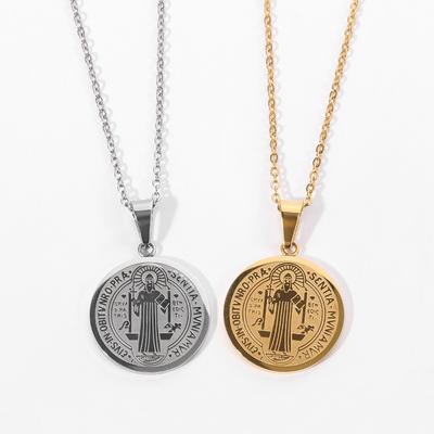 Religious San Benito Medal Pendant Stainless Steel Chain  Color Cross Jesus Saint Benedict Necklaces for Women Men Jewelry