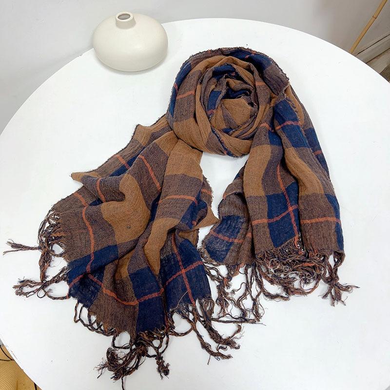 Thin Cotton And Linen Striped Scarf Literary And Versatile Soft Neck Protection Silk Scarf Women'S Travel Shawl