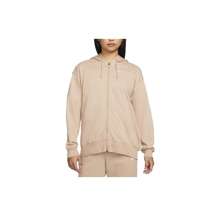 Nike Sweatshirts Women's Beige Hooded Moderate Cardigan DM6416-200