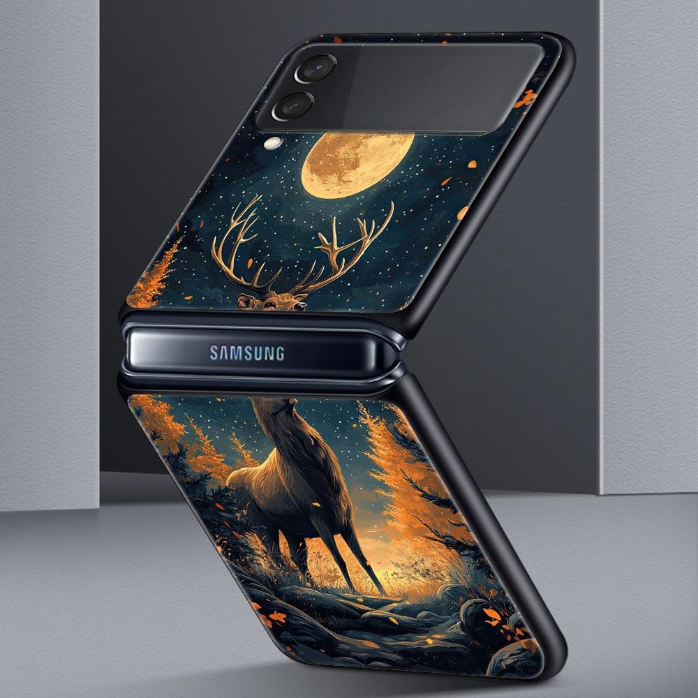 Deer Lichee Pattern Hard PC Phone Case For Samsung Galaxy Z Flip 7 6 5 4 Black Cover For Galaxy Z Flip 3 Foldable Fundas Shell