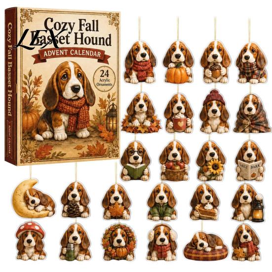 Holiday Hanging Decorations 2026 Dog Advent Calendar, 24-Days Christmas Countdown Calendar with 24 Festive Puppy Pet Lover Gifts Ornament, 2D Acrylic