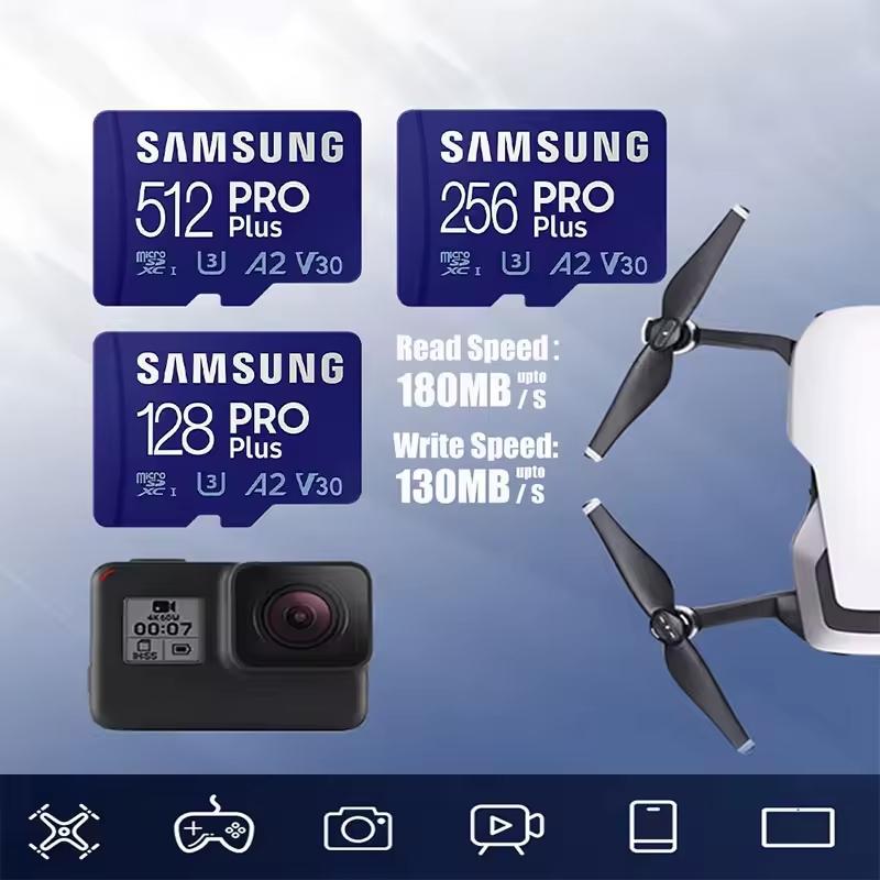 Samsung 128GB PRO Plus microSD Memory Card 256GB microSDXC,512GB Up To 180 MB/s,Full HD & 4K,UHS I,C10,U3,V30,A2,for Phones GoPRO and DJI Drone Camera