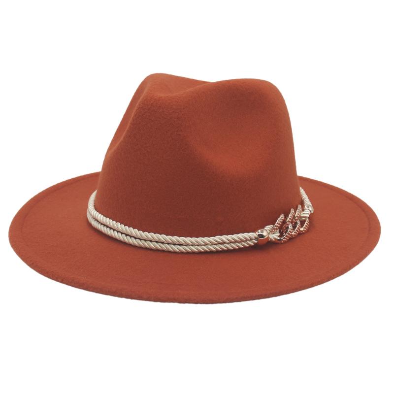 Jazz Hat Retro Men'S And Women'S Cotton Felt Hat Big Brim Panama Hat Gold Chain Hat