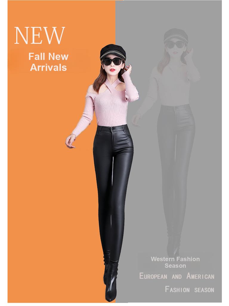 Matte Leather Pants Women Winter Fleece High Waist Leggings for Outerwear Small Feet Bottoms Women