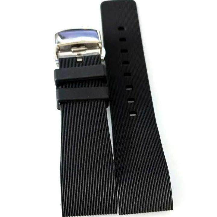 Used 20mm Watch Silicone Rubber Strap Black Hairline D Buckle Type Vertical Stripes [Compatible with] Cartier Santos 100 MM Cartier