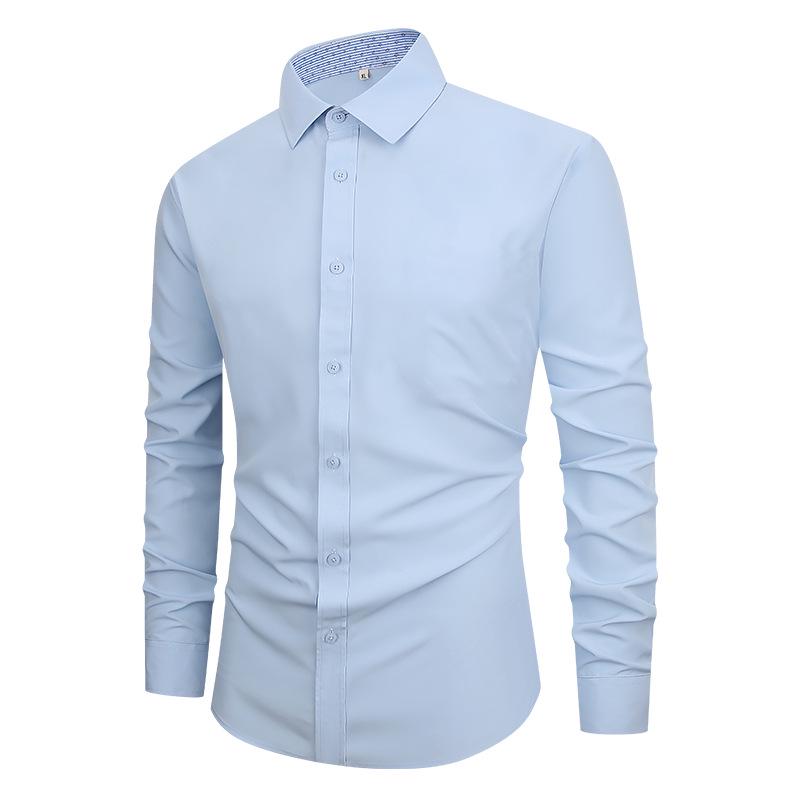 Men's Solid Color Non-Iron White Long Sleeve Slim Fit Business Shirt