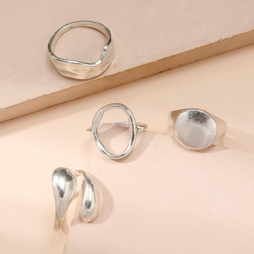 Retro Geometric Ring Set: 4-Piece Cool, Exaggerated Style Rings