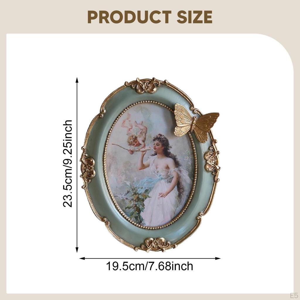 Oval Vintage Photo Frame Card Holder Desktop Resin Picture Hanging or Tabletop Display for Living