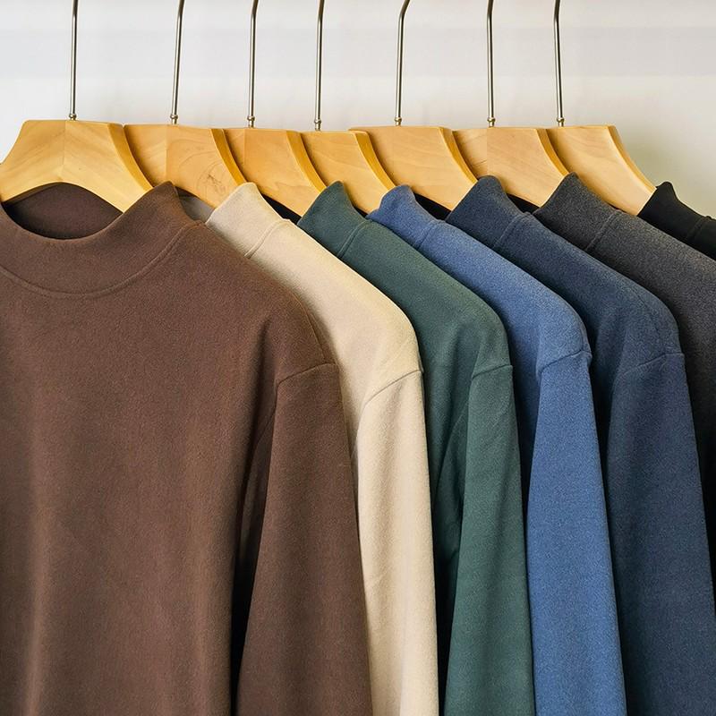 Men's Double-Sided German Velvet Long-Sleeve T-Shirt with Half-High Collar - Warm, Thick Autumn/Winter Base Layer