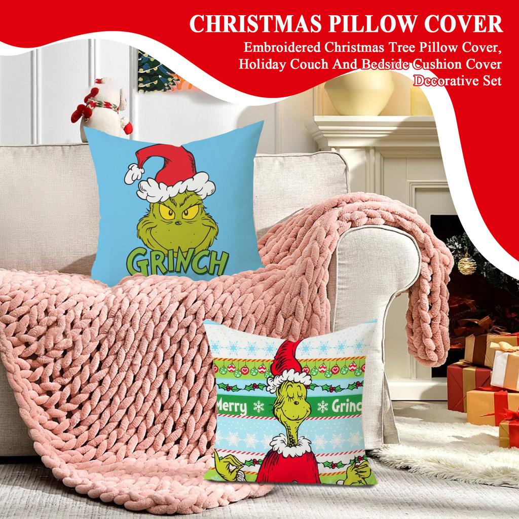 Christmas Happy Throw Pillow Cover, 18 X 18 Inch, Winter Holiday Cushion Cover Sofa Decor