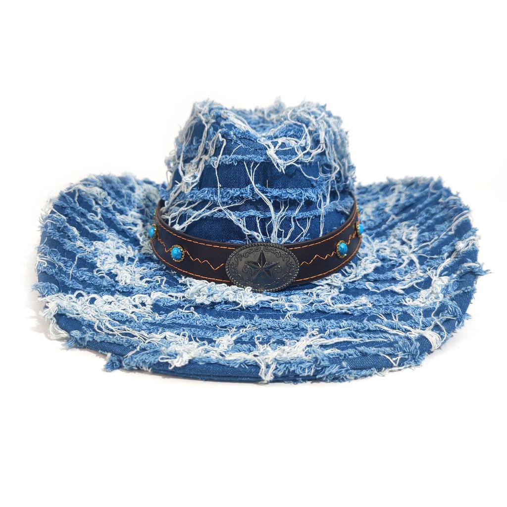 Western Cowboy Hat Spring And Autumn Sunshade Sun Protection Hat Children'S Retro Denim Bucket Hat