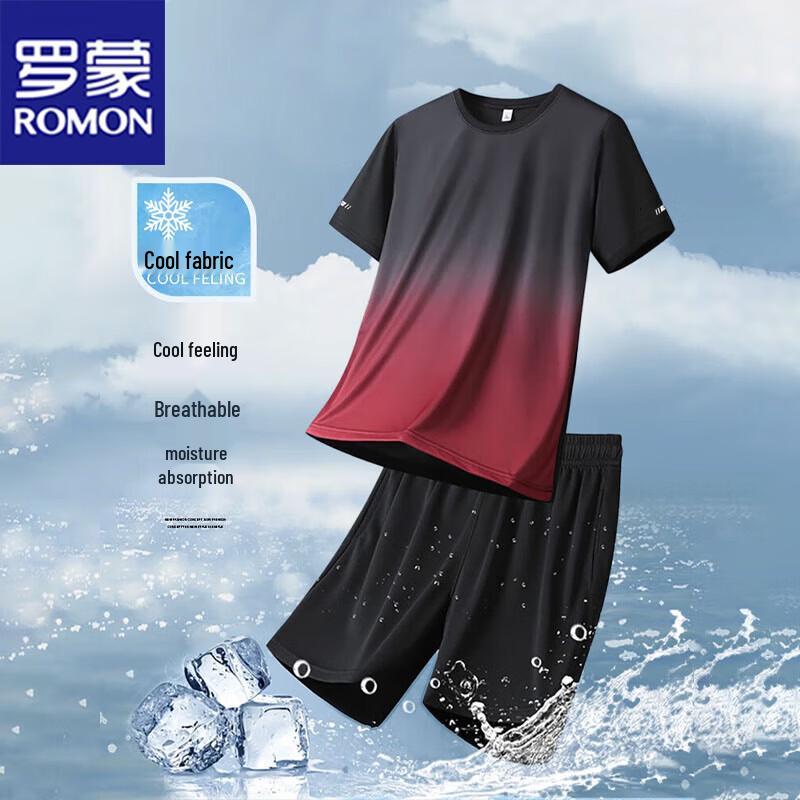 ROMON Men's Summer Short-Sleeve T-Shirt & Shorts Sportswear Set