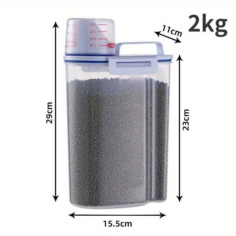 2kg Dog Cat Food Pail Plastic Storage Tank with Measuring Cup Container Moisture-proof Sealed Jar Pet Supplies Accessories