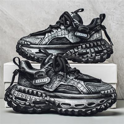 Fashion Spring Summer Breathable Mesh Men Sports Shoes Casual Height Thick Bottom Dad Shoes Wear-Resistant Rubber Sole Basketball Shoes